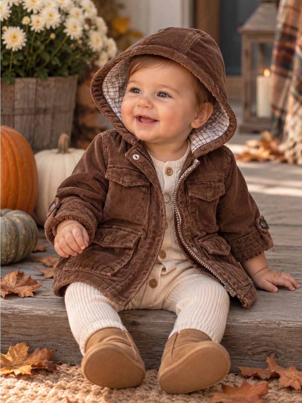 Janie and Jack Brown Corduroy Hooded Jacket 6-12 months